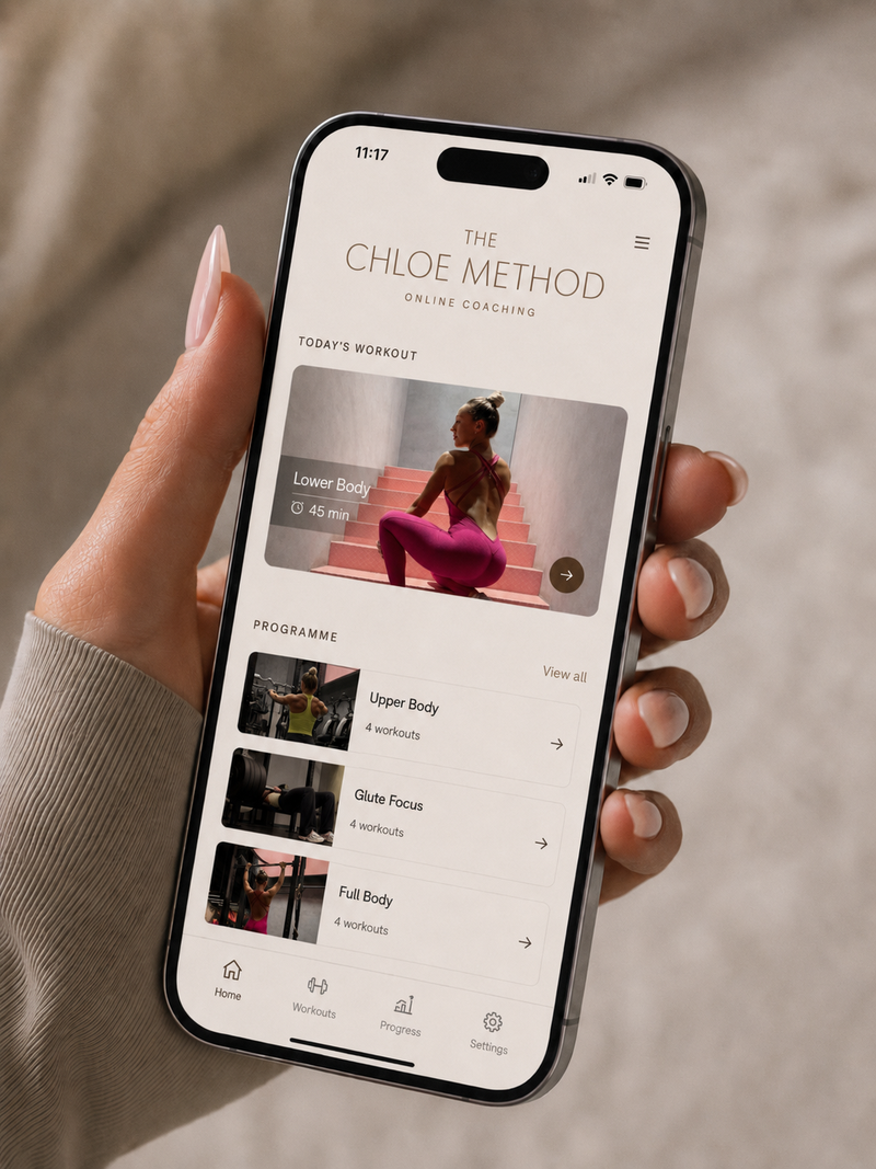 The Chloe Method online coaching app shown on a phone